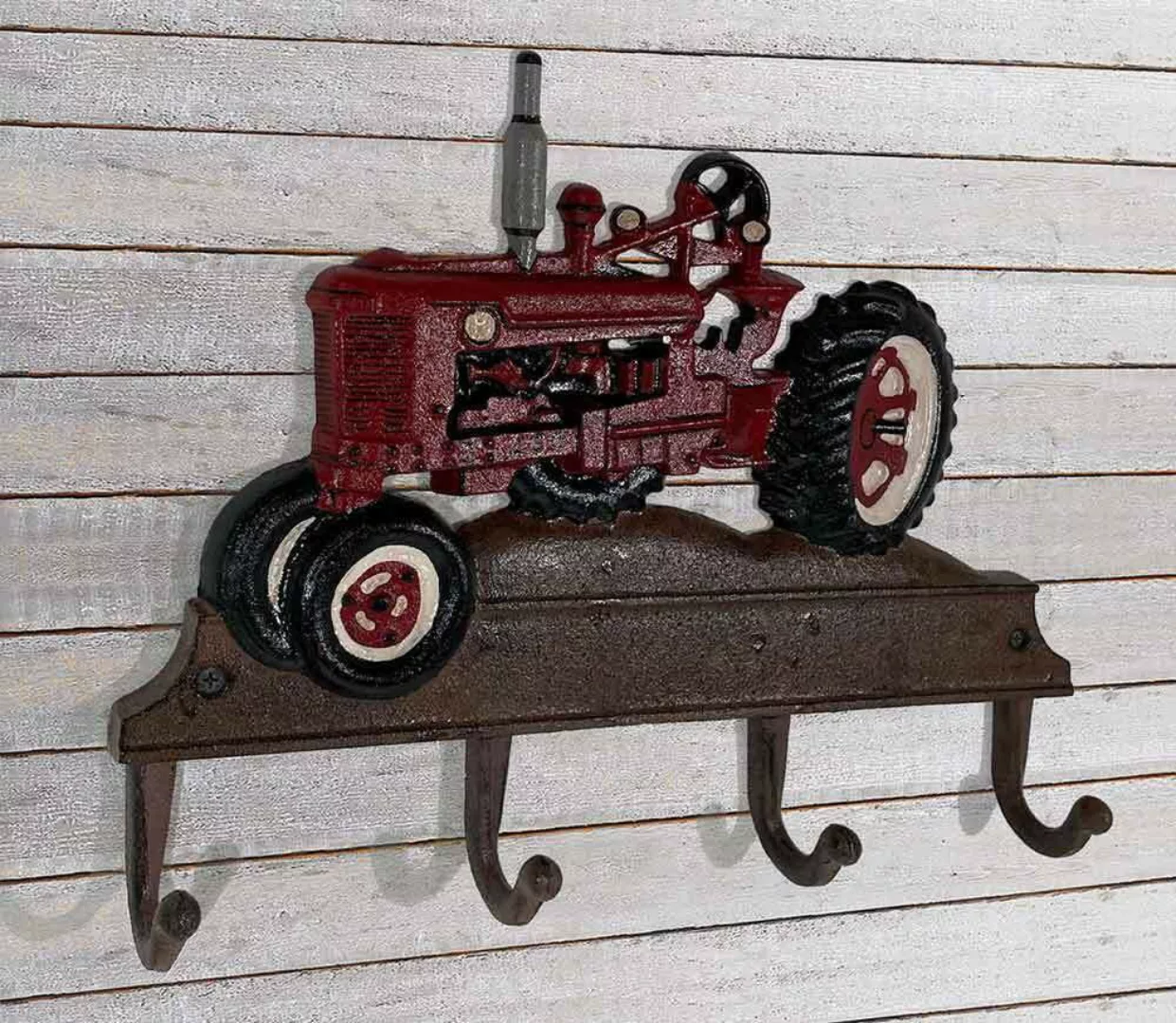 Wandgarderobe Trecker Rot Traktor Garderobe Vintage-Stil Gusseisen 4 Haken günstig online kaufen