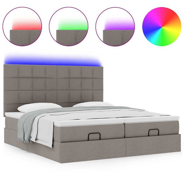 vidaXL Bett, Ottoman-Bett mit Matratzen & LEDs Taupe 200x200 cm Stoff günstig online kaufen