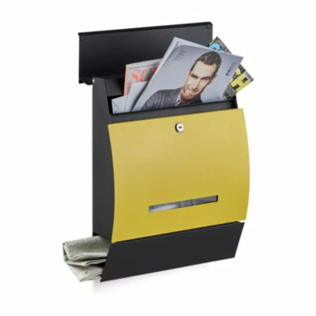 relaxdays Design Briefkasten mit Zeitungsfach schwarz/gelb günstig online kaufen