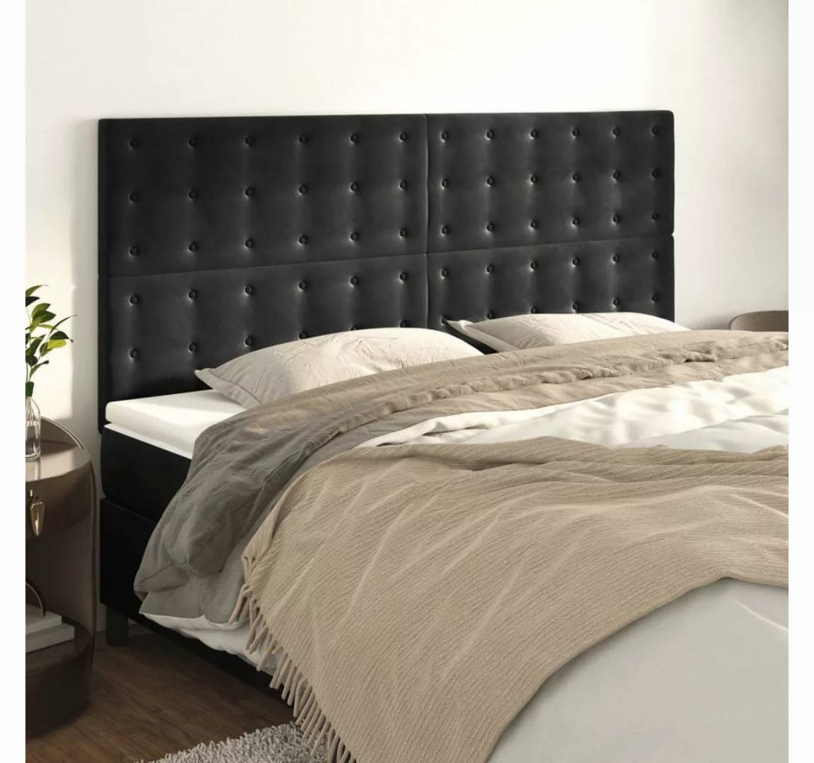 vidaXL Bett, Kopfteile 4 Stk. Schwarz 90x5x78/88 cm Samt günstig online kaufen