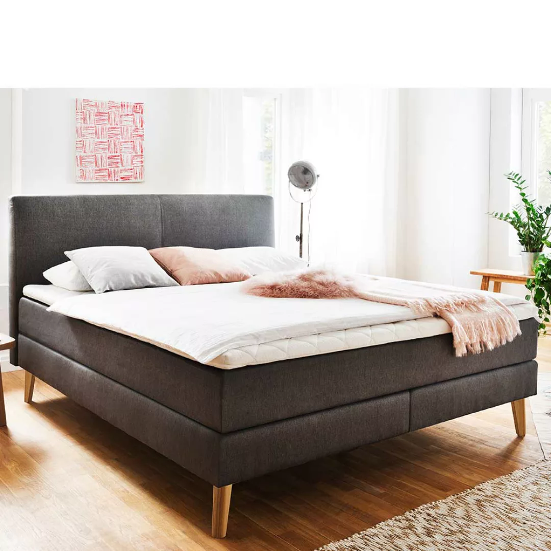 Doppel Boxspringbett in Anthrazit Webstoff Skandi Design günstig online kaufen