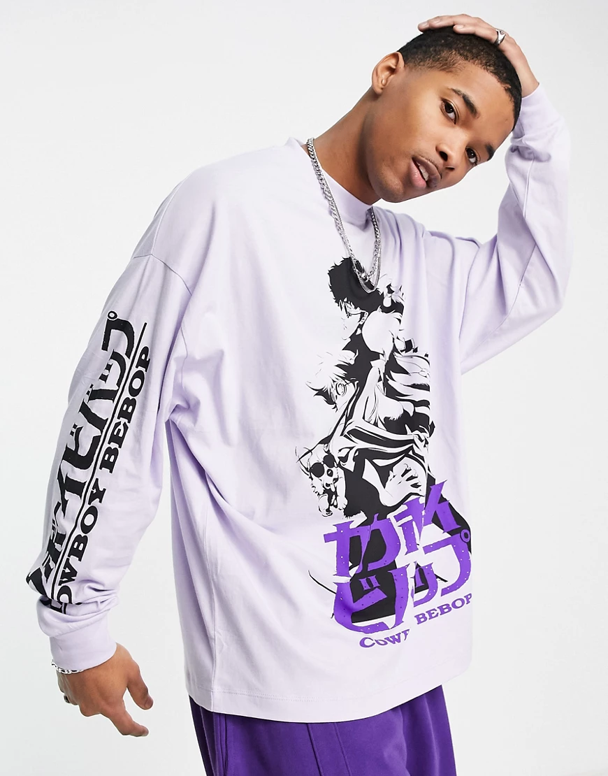 ASOS DESIGN – Langärmliges Shirt in Lila mit Cowboy Bebop -Print günstig online kaufen