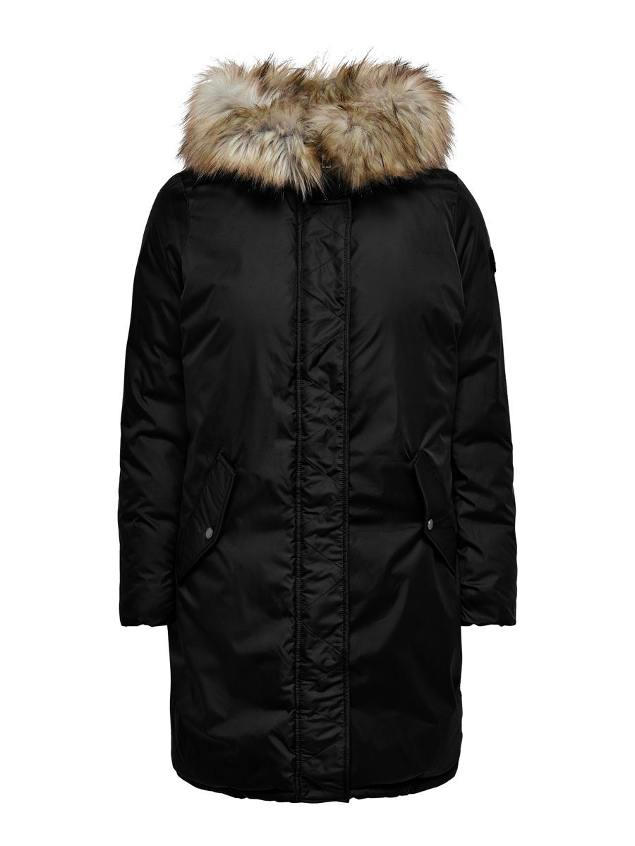 ONLY Langer Kunstfellkapuzen- Parka Damen Schwarz günstig online kaufen