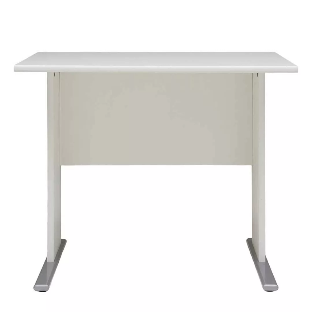 Weißer Schreibtisch mit Knieraumblende 65 cm tief günstig online kaufen