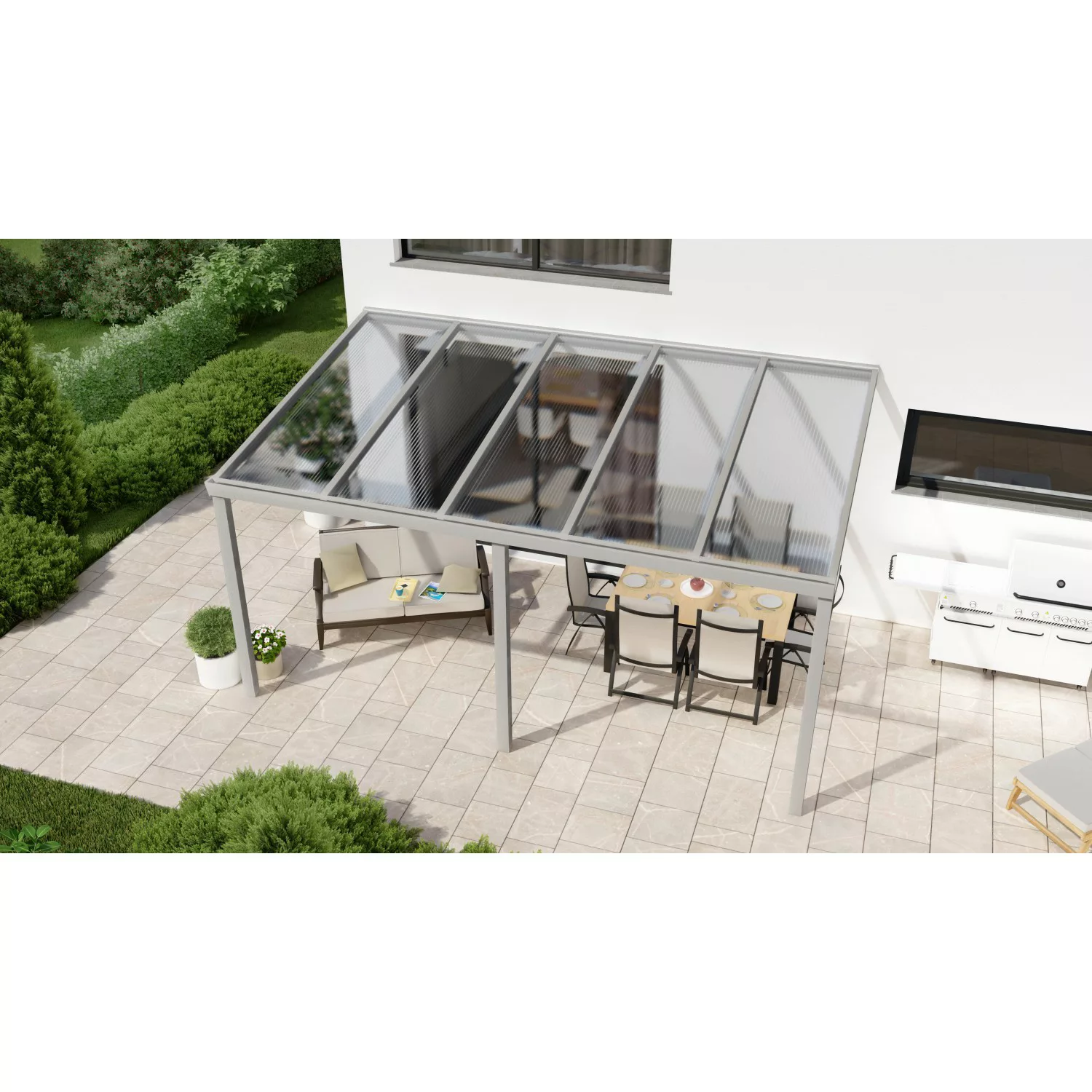 Terrassenüberdachung Professional 500 cm x 350 cm Grau Struktur PC Klar günstig online kaufen