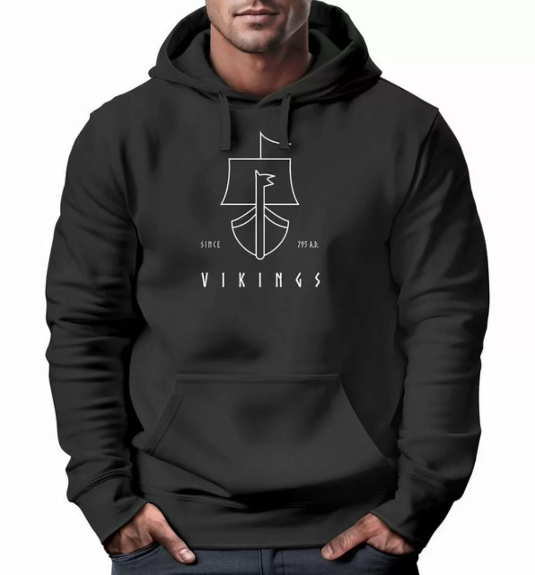 Neverless Hoodie Hoodie Herren Wikinger Schiff Vikings Lineart Kapuzen-Pull günstig online kaufen