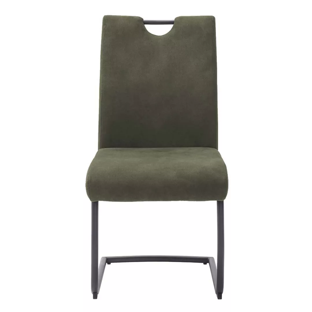 Freischwinger Stühle mit hoher Lehne und Griff Oliv Grün Microfaser (2er Se günstig online kaufen