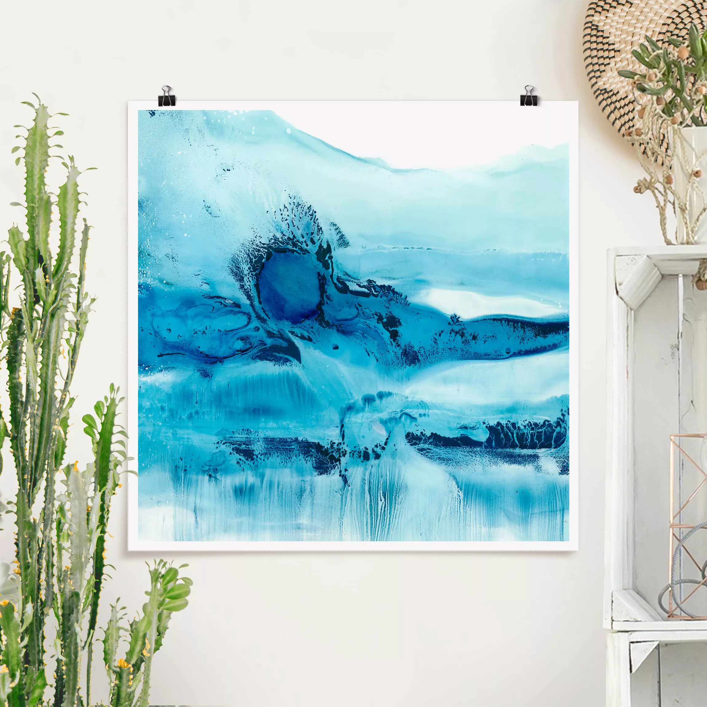 Poster Abstrakt - Quadrat Blaue Strömung II günstig online kaufen