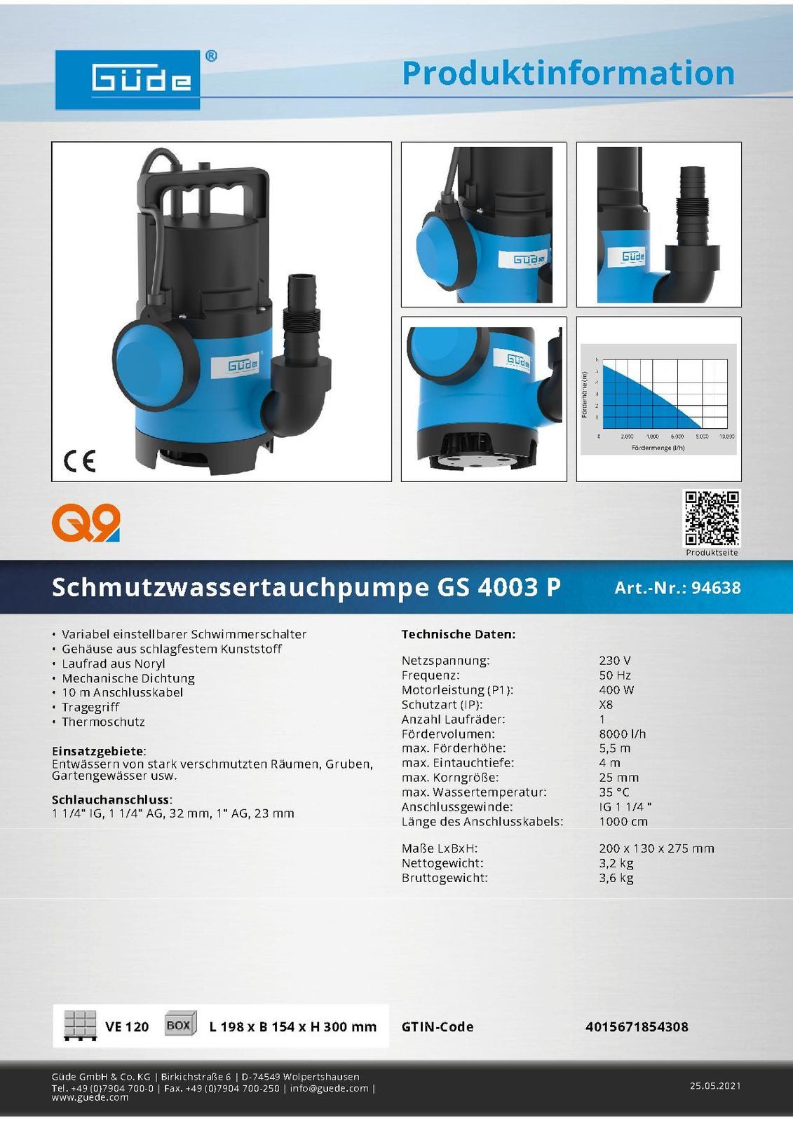 Güde Klarwasserpumpe, GS 4003 P, Tauchpumpe, günstig online kaufen