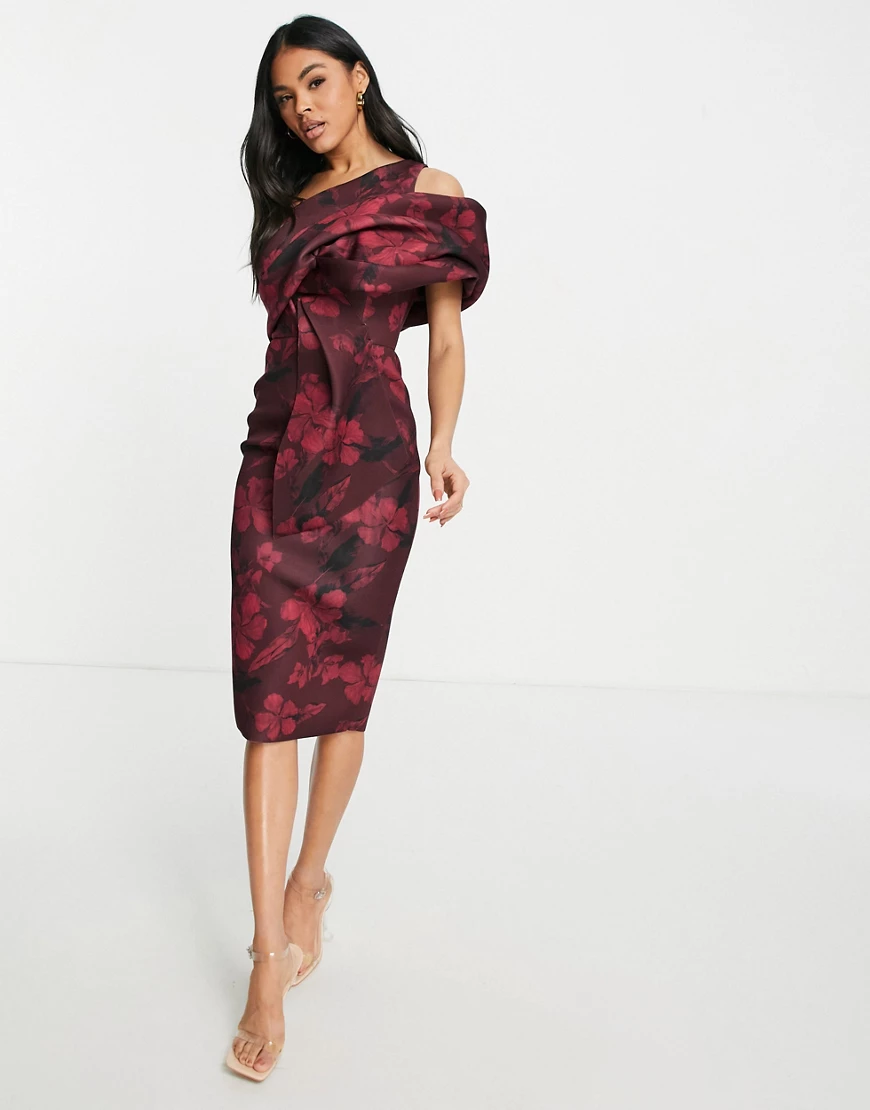 ASOS DESIGN – Peekaboo – Midi-Bleistiftkleid mit Zierausschnitt, Faltendeta günstig online kaufen