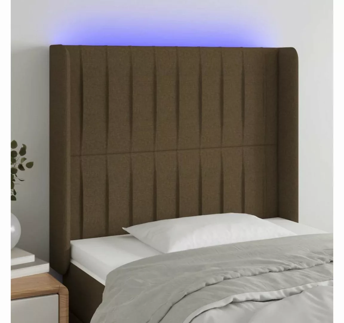 vidaXL Bett, LED Kopfteil Dunkelbraun 93x16x118/128 cm Stoff günstig online kaufen