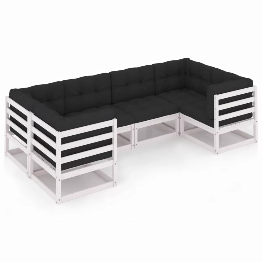 6-tlg. Garten-lounge-set Mit Kissen Weiß Kiefer Massivholz günstig online kaufen