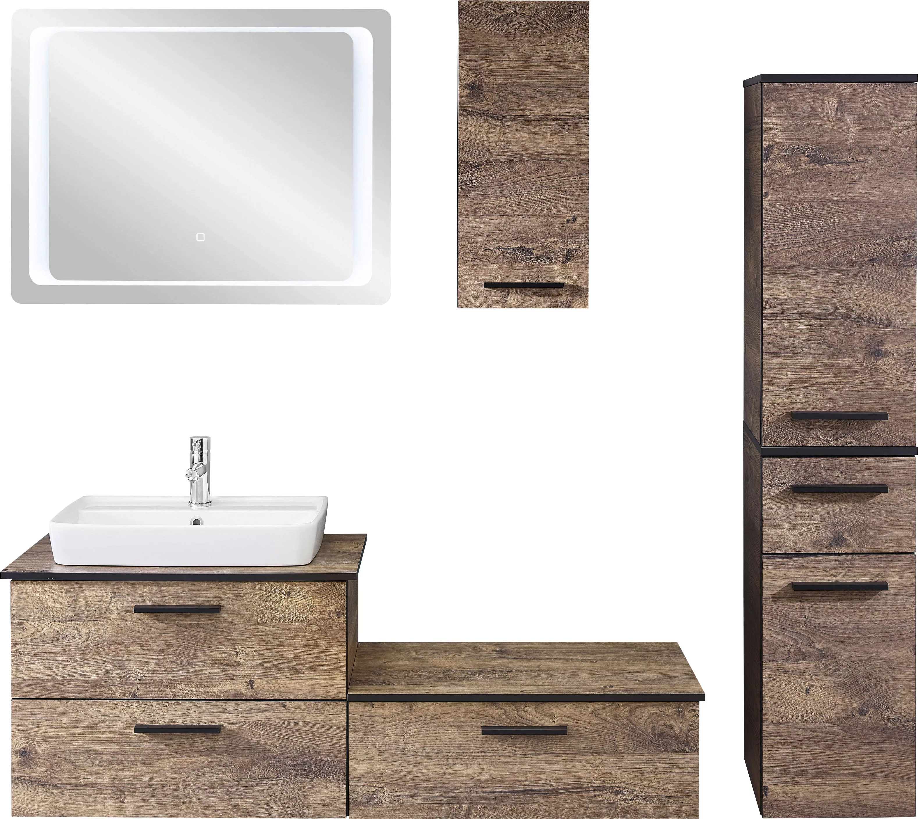 Saphir Badmöbel-Set "Quickset 374 6-teilig Keramik-Aufsatzbecken mit LED-Sp günstig online kaufen