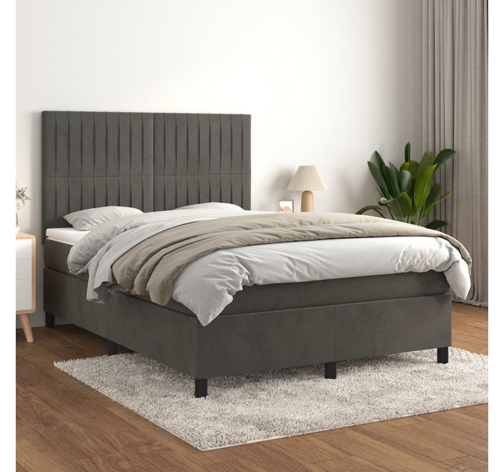 vidaXL Boxspringbett Boxspringbett mit Matratze Dunkelgrau 140x200 cm Samt günstig online kaufen