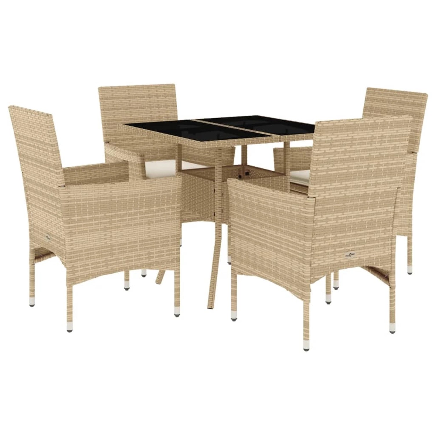vidaXL 5-Tlg Garten-Essgruppe mit Kissen Beige Poly Rattan und Glas 3278610 günstig online kaufen