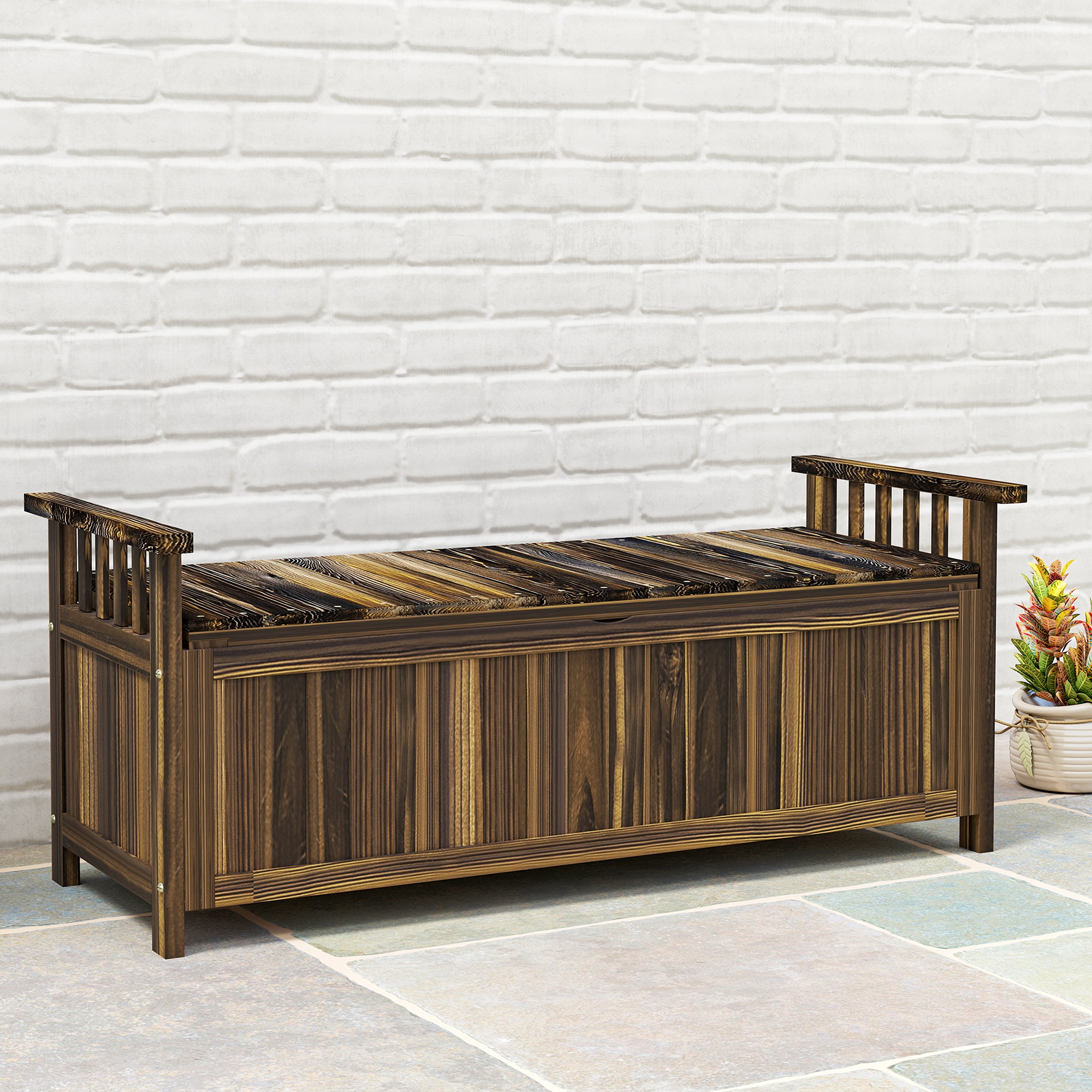 Outsunny 2-Sitzer Gartenbank Holz, wetterfest Sitzbank, Gartenmöbel mit Sta günstig online kaufen