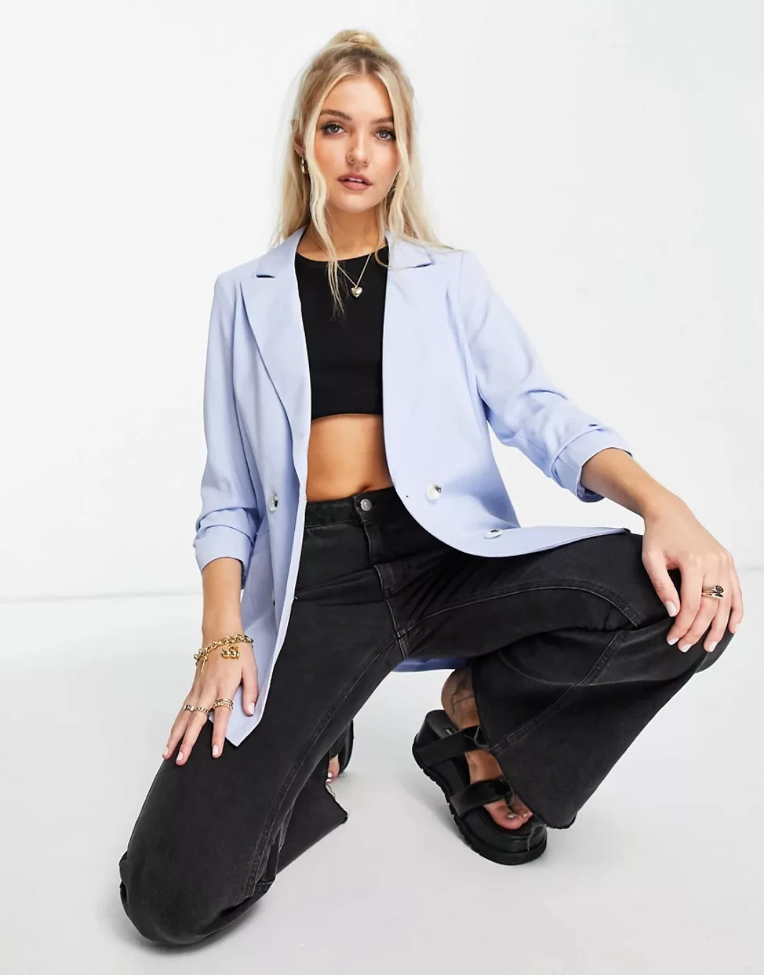 Miss Selfridge – Zweireihiger Blazer in Blau günstig online kaufen