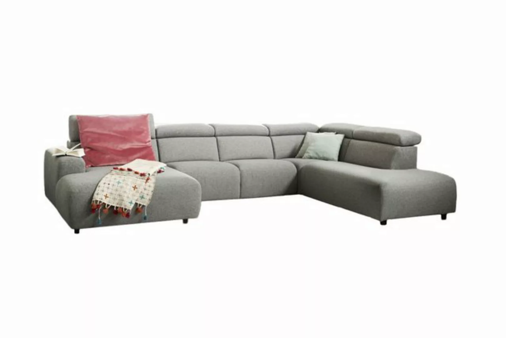 KAWOLA Wohnlandschaft RISO, Sofa U-Form Stoff grau Longchair rechts od. lin günstig online kaufen