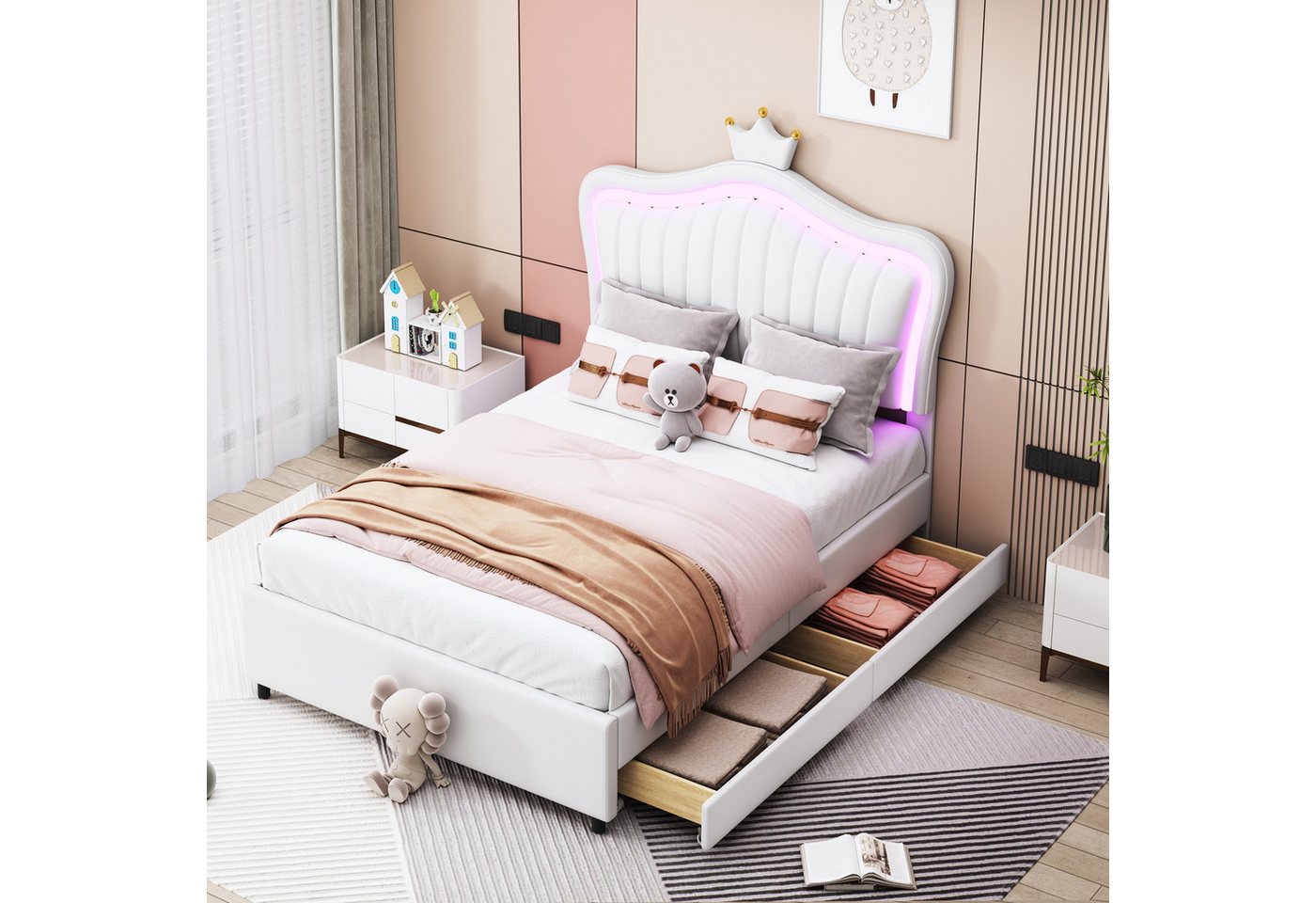OKWISH Bett Kinderbett Polsterbet Gästebett (Krone Mädchen Einzelbettgestel günstig online kaufen