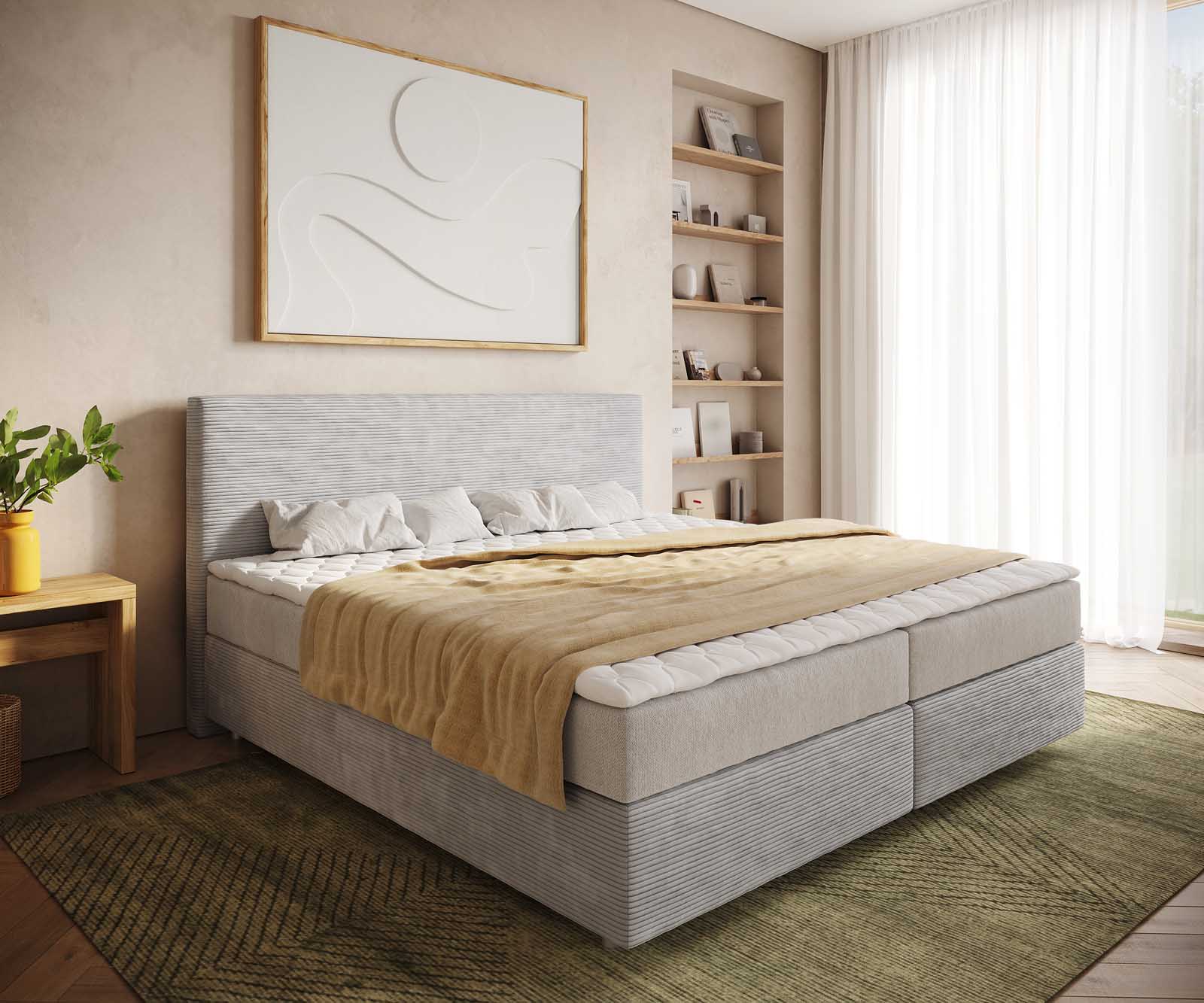 Boxspringbett Dream-Well Cord Silbergrau 200x200 cm mit Taschenfederkernmat günstig online kaufen