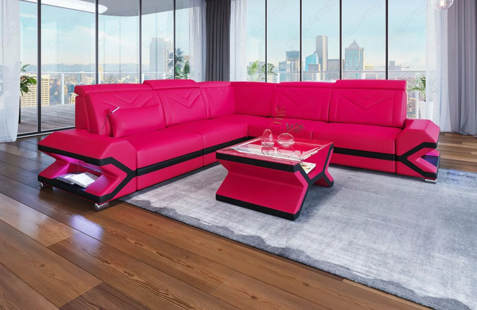 Sofa Dreams Ecksofa Ledersofa Couch Sorrento L Form Sofa Leder, mit LED, wa günstig online kaufen