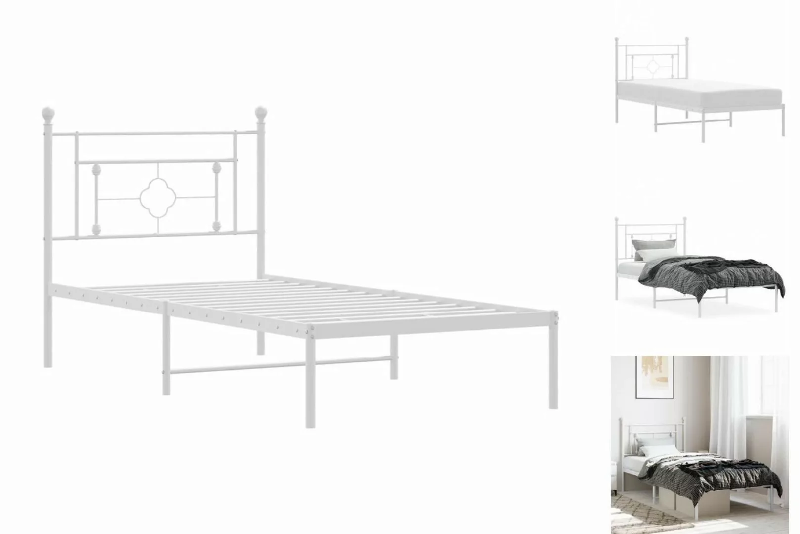 vidaXL Bettgestell Bettgestell mit Kopfteil Metall Weiß 90x190 cm Bett Bett günstig online kaufen