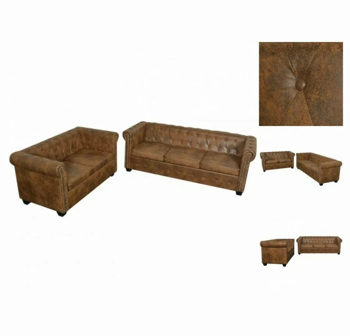 vidaXL Sofa Chesterfield Sofa-Set 2-Sitzer und 3-Sitzer Kunstleder Braun günstig online kaufen