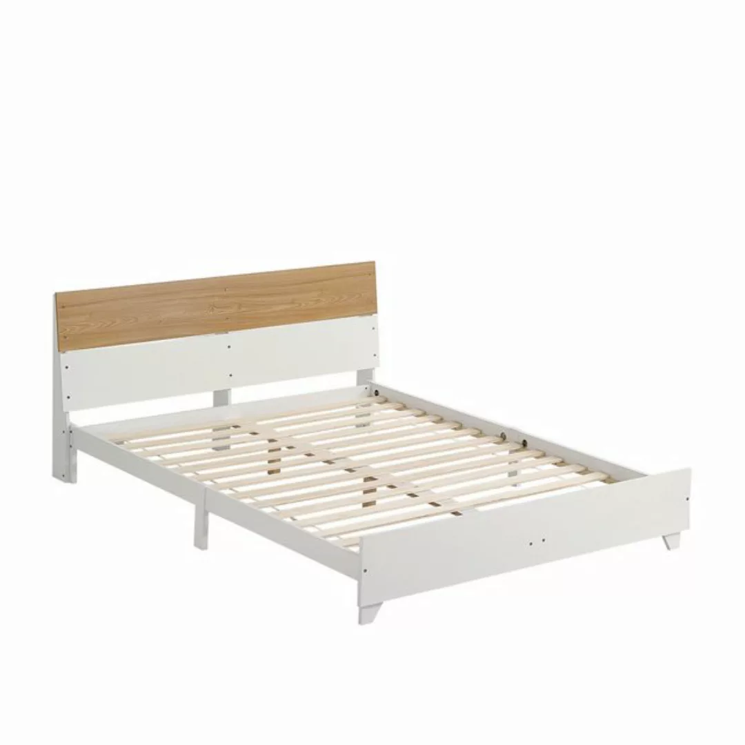 Oeryde Bett 160x200cm Doppelbett, zweifarbig Kopfteil, Stabiles Massivholz- günstig online kaufen