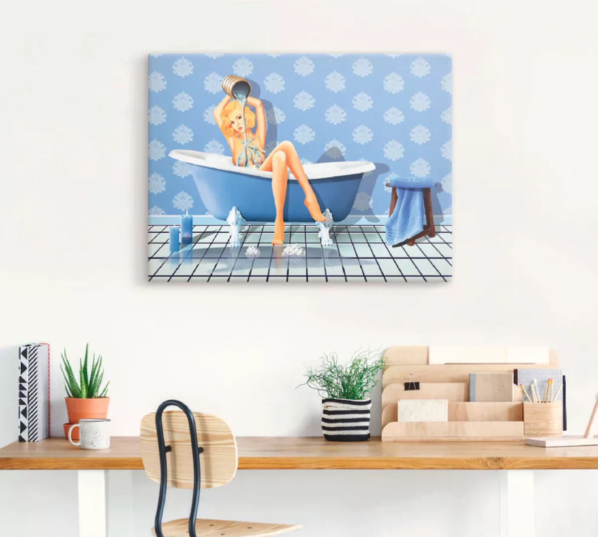 Artland Wandbild "Das sexy blaue Badezimmer", Frau, (1 St.), als Leinwandbi günstig online kaufen