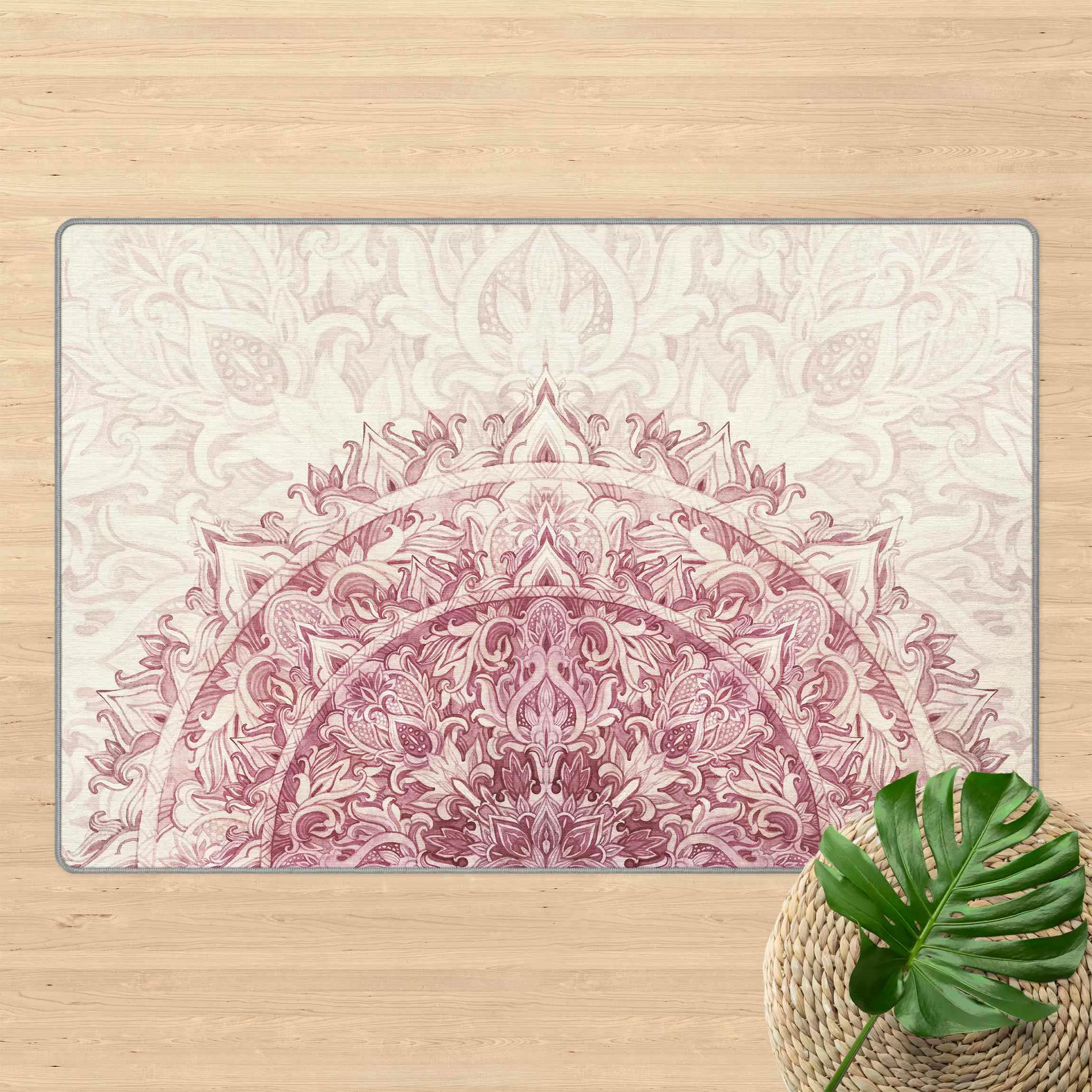 Teppich Mandala Aquarell Ornament halbkreis rot günstig online kaufen