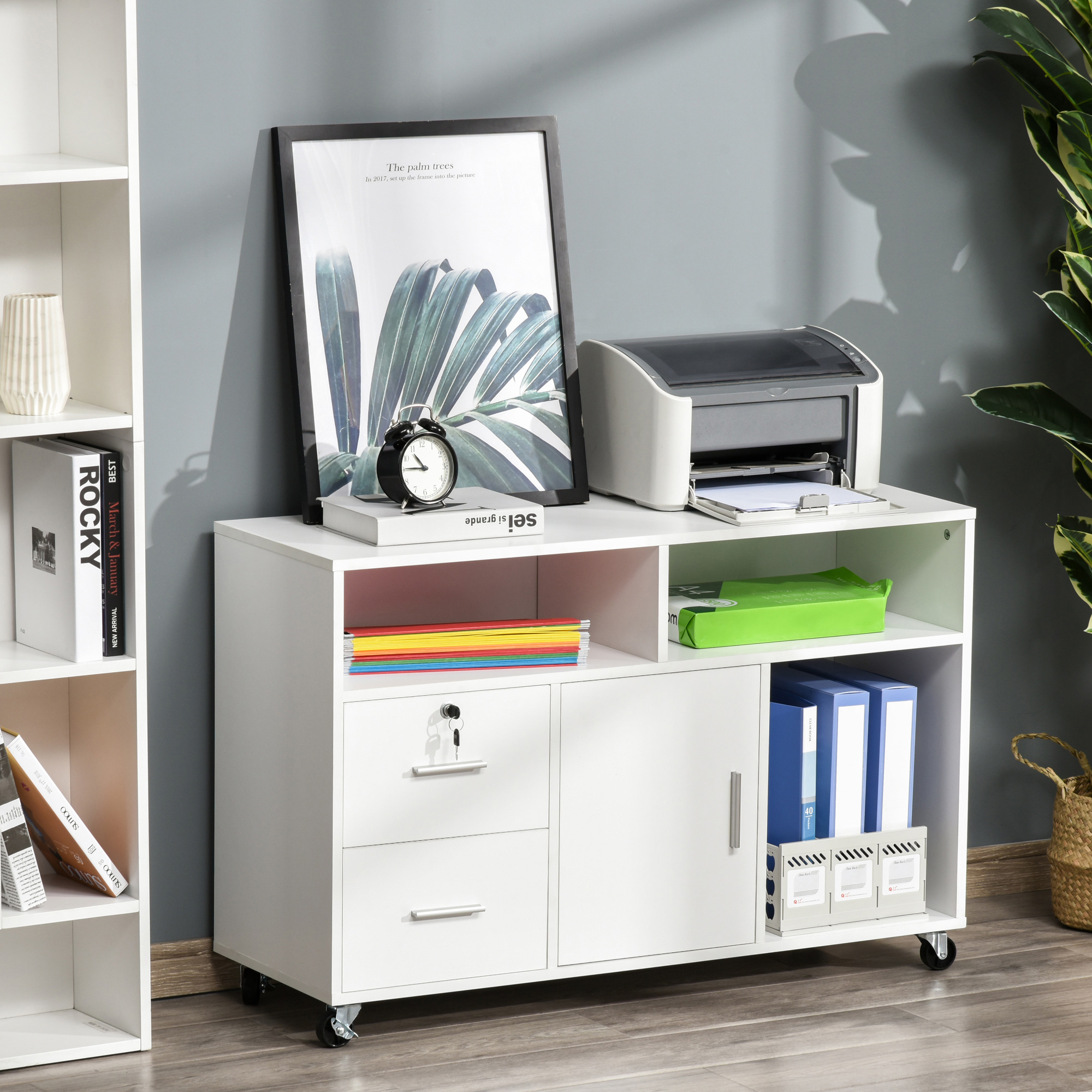 HOMCOM Bürocontainer mit Rollen, Aktenschrank, Büroschrank, Sideboard, Bade günstig online kaufen