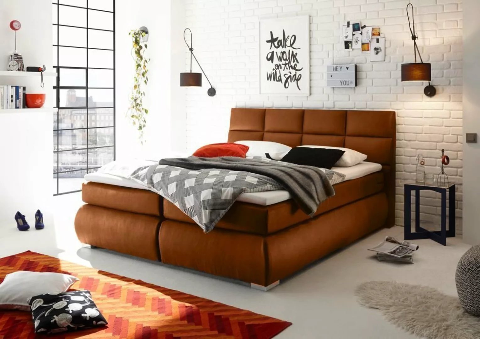 ED EXCITING DESIGN Boxspringliege (160 x 200 cm, Kosali 2 mit Bettk. cognac günstig online kaufen