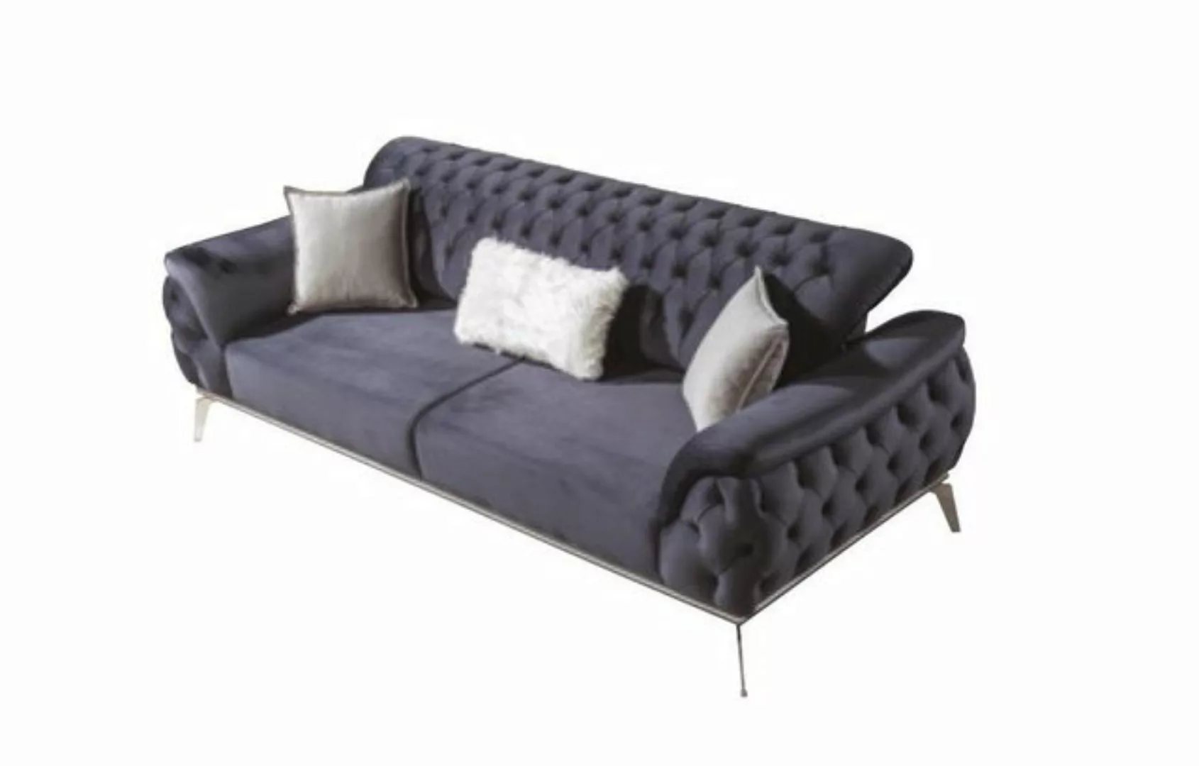 JVmoebel Chesterfield-Sofa Sofagarnitur 3+3+1 Sitzer Blau Sessel Luxus Ches günstig online kaufen