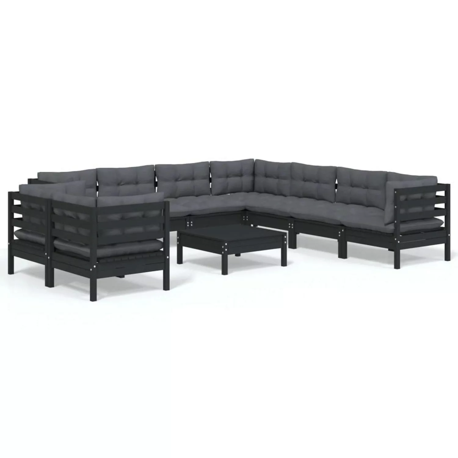 10-tlg. Garten-lounge-set Mit Kissen Schwarz Massivholz Kiefer günstig online kaufen