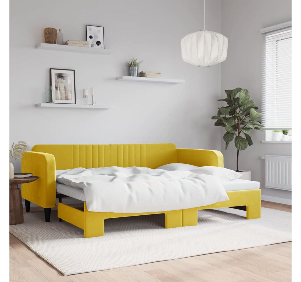 vidaXL Gästebett Gästebett Tagesbett Ausziehbar Gelb 90x200 cm Samt Bett Be günstig online kaufen