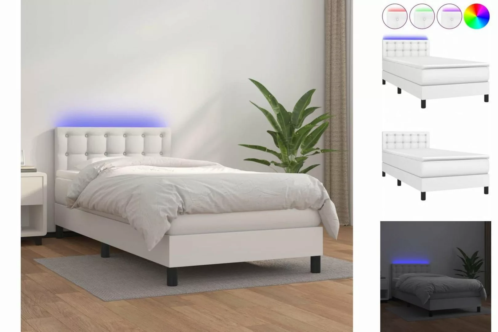 vidaXL Bett Boxspringbett mit Matratze & LED Weiß 80x200 cm Kunstleder günstig online kaufen