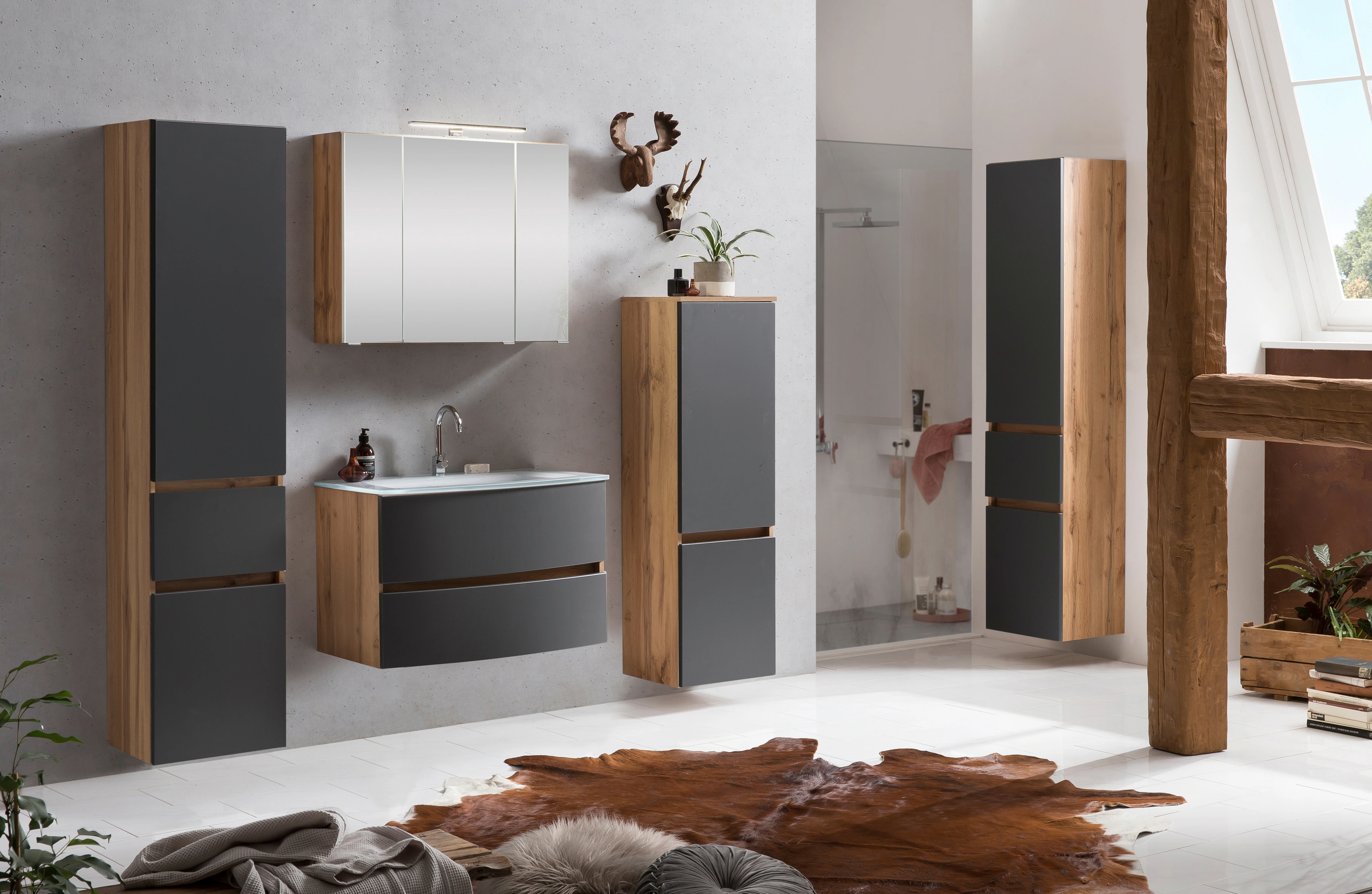 welltime Badezimmer-Set "Kaunas", (Set, 4 St.), Waschtisch-Set (Breite 80 c günstig online kaufen