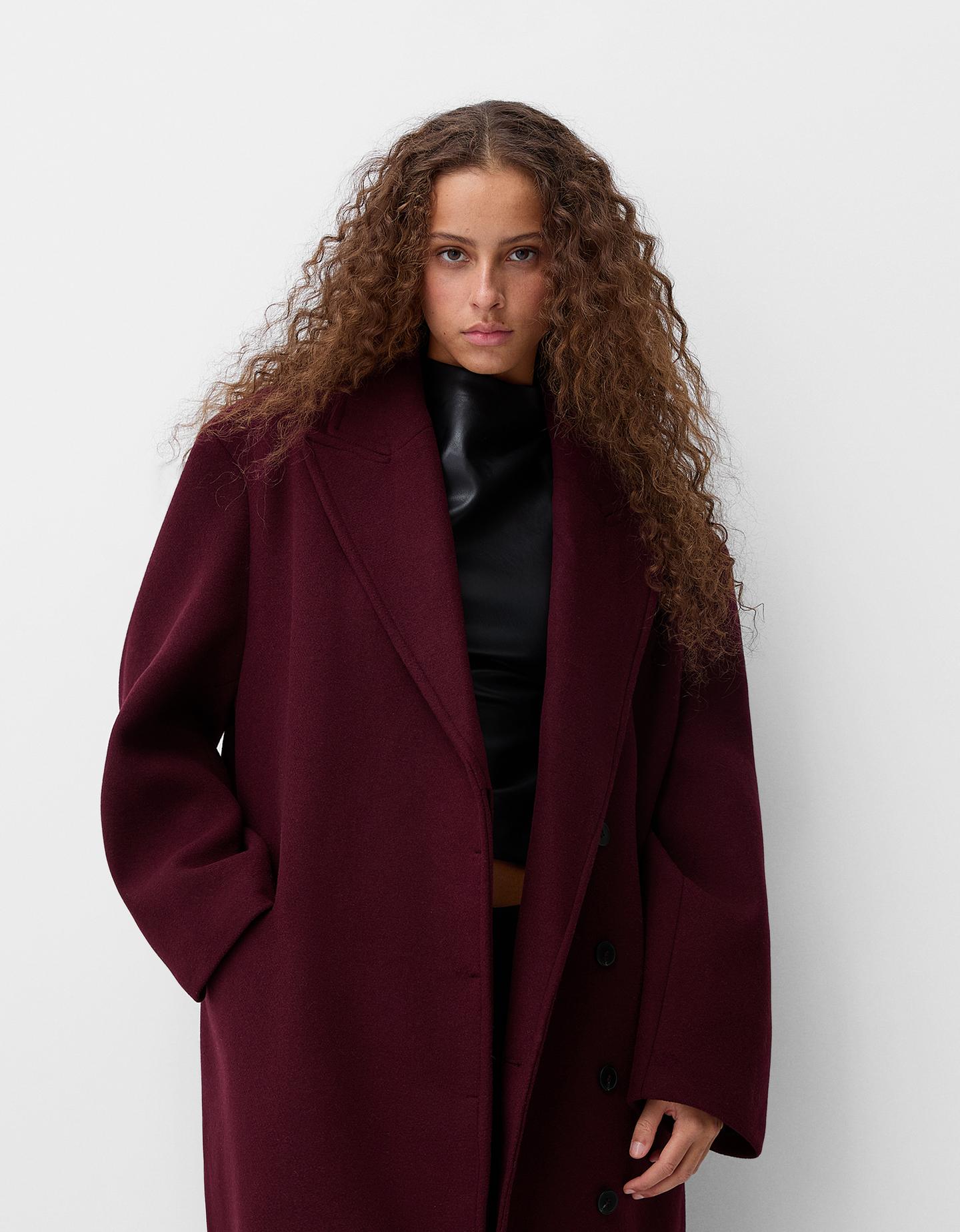 Bershka Oversize-Stoffmantel Damen M-L Bordeaux günstig online kaufen