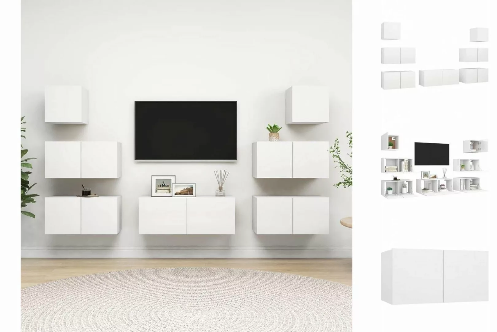 vidaXL TV-Schrank 7-tlg TV-Schrank-Set Weiß Spanplatte günstig online kaufen