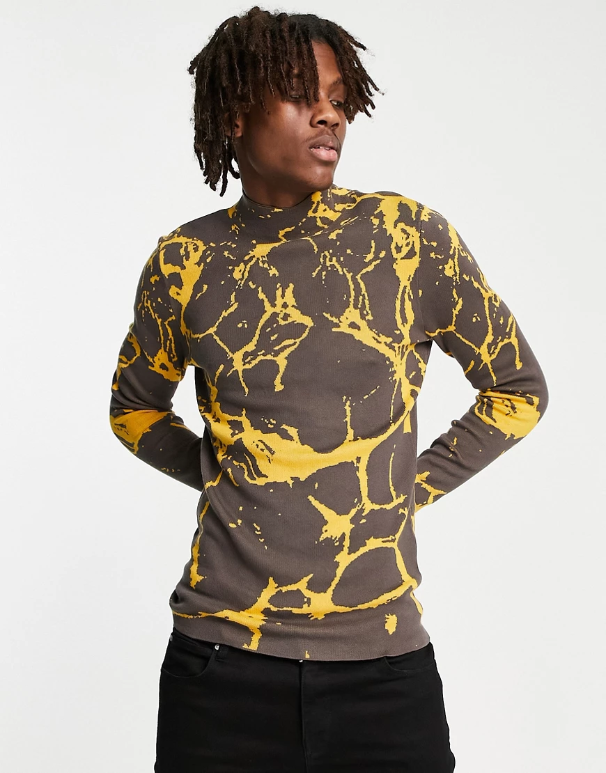 ASOS DESIGN – Gestricktes, eng anliegender Pullover mit Lava-Muster-Mehrfar günstig online kaufen