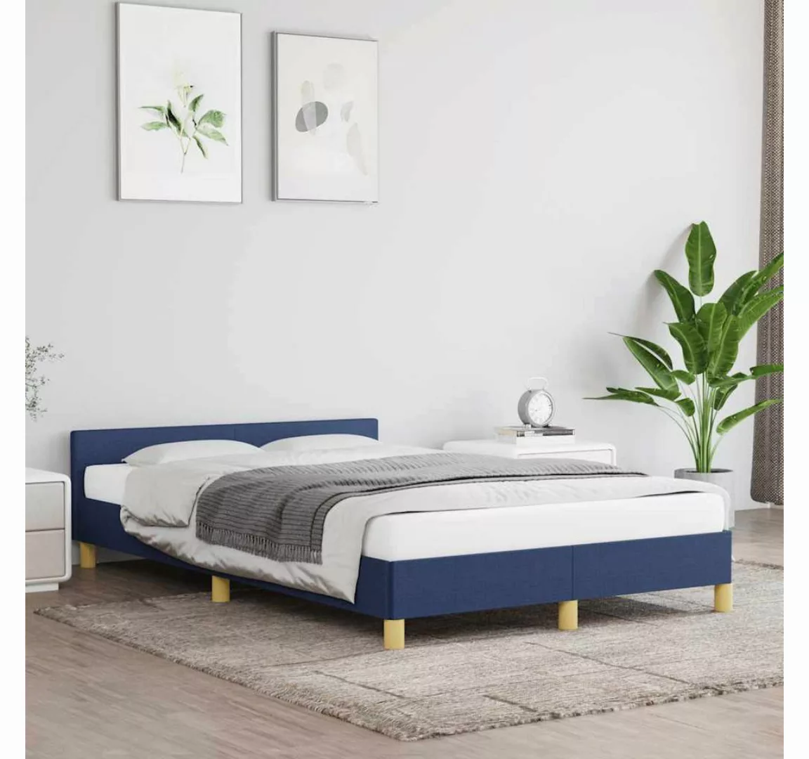 vidaXL Bett, Bettgestell mit Kopfteil ohne Matratze Blau 120x200 cm Stoff günstig online kaufen