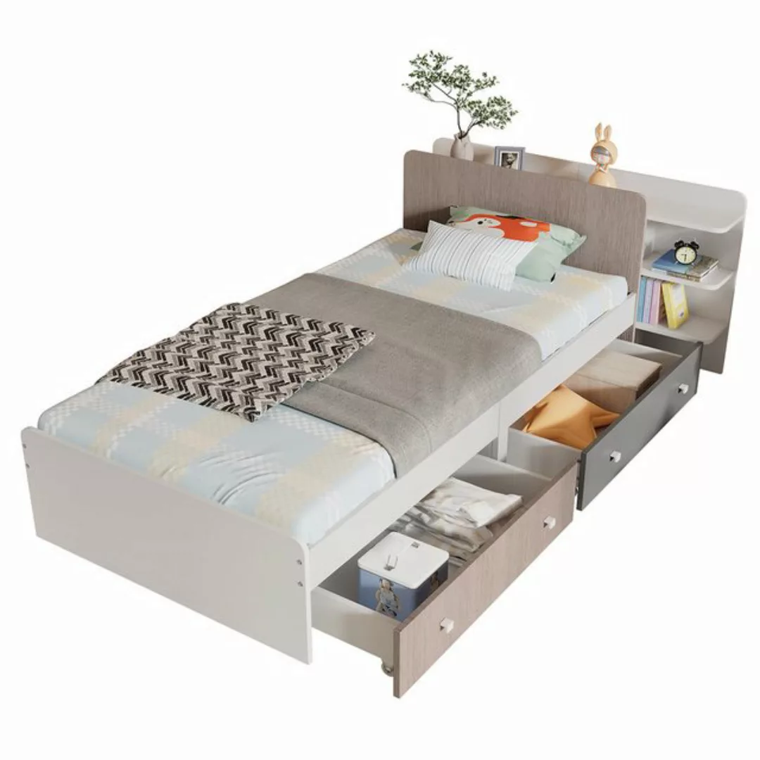 TavilaEcon Einzelbett Kinderbett Jugendbett mit Regale und 2 Schubladen, 90 günstig online kaufen