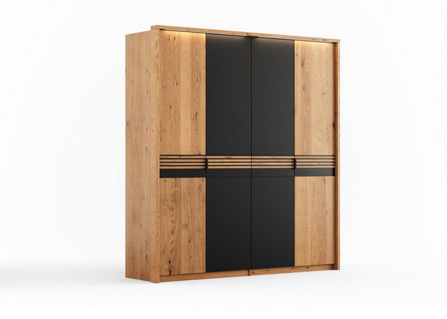 Natur24 Kleiderschrank Regusa Schrank 4D Eichenholz Glas Natur Schwarz 206 günstig online kaufen