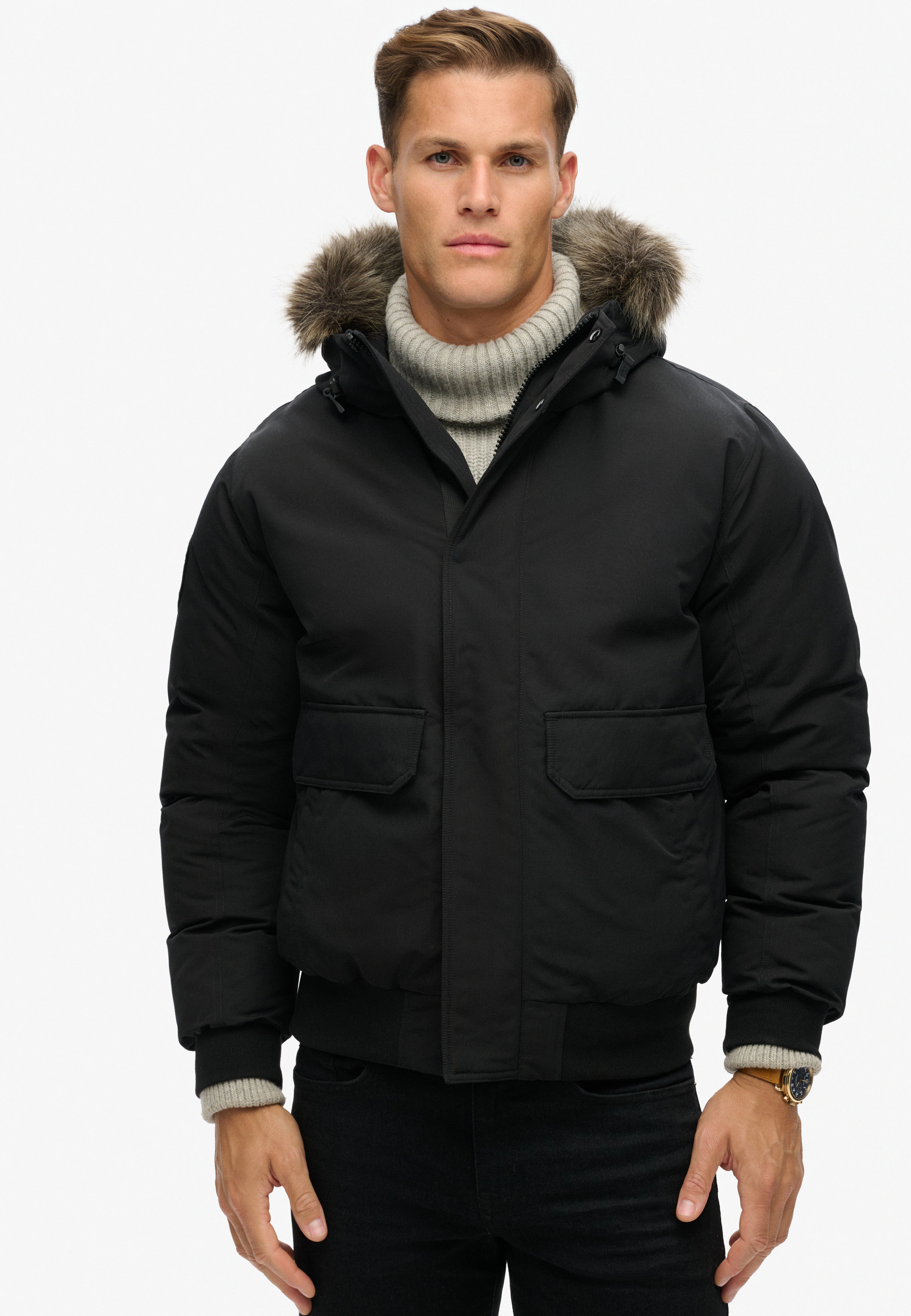 Superdry Steppjacke "EVEREST FAUX FUR BOMBER JACKET", mit Kapuze günstig online kaufen