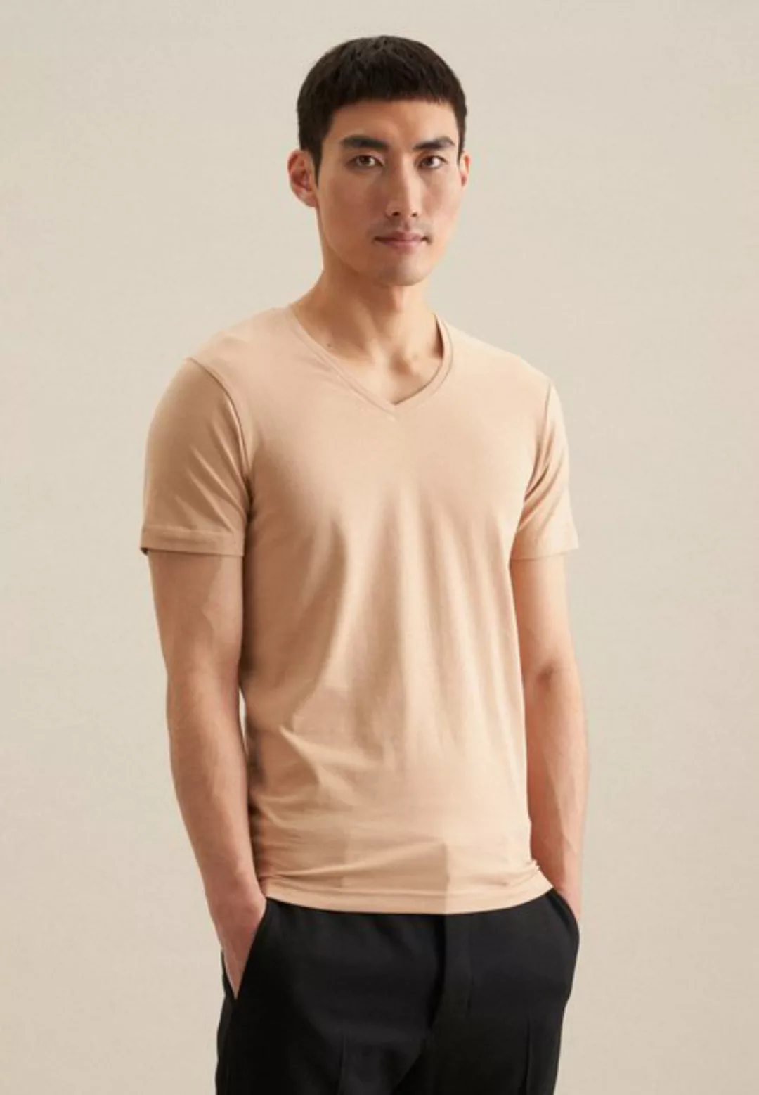 seidensticker T-Shirt Schwarze Rose Kurzarm V-Neck Uni günstig online kaufen