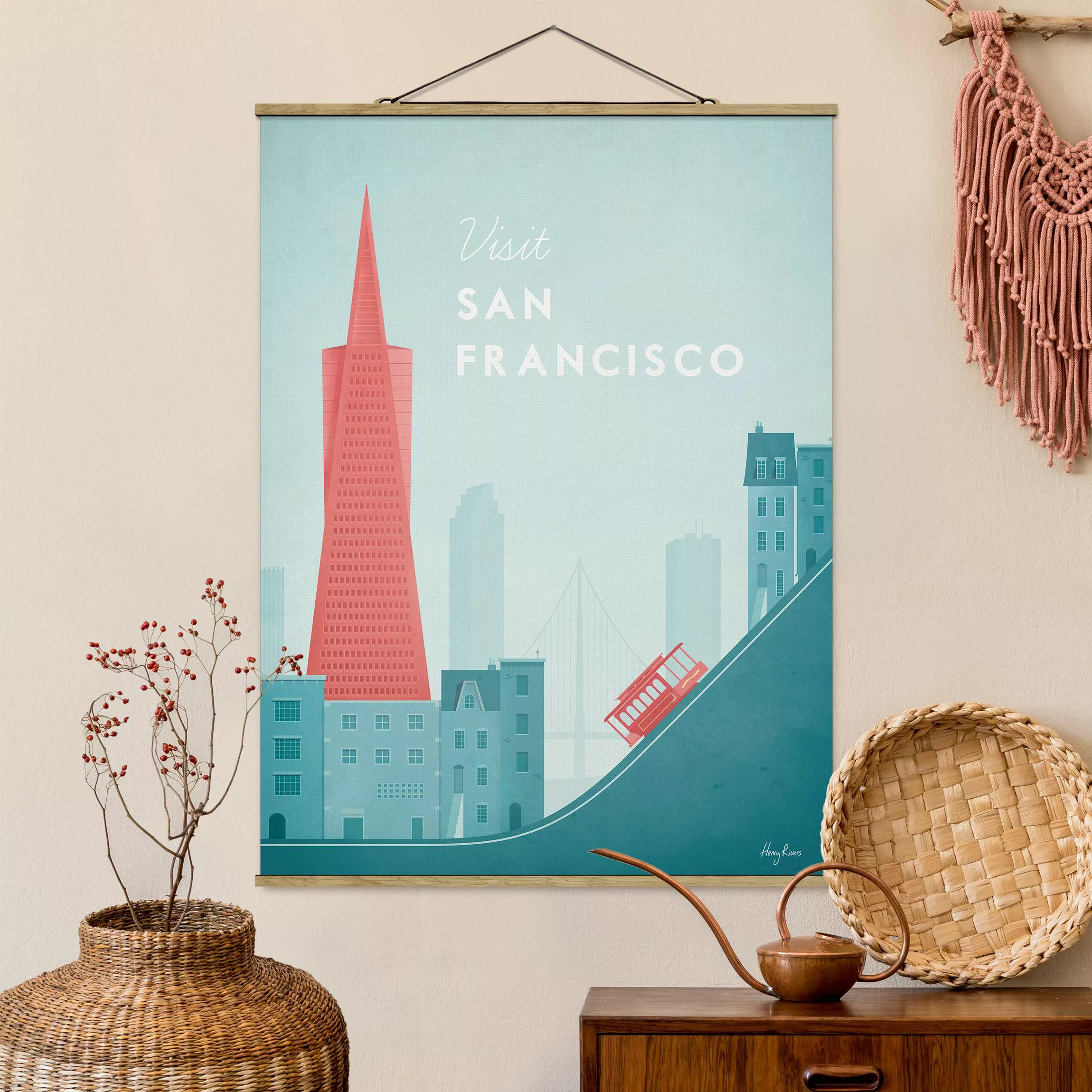 Stoffbild Architektur mit Posterleisten - Hochformat Reiseposter - San Fran günstig online kaufen