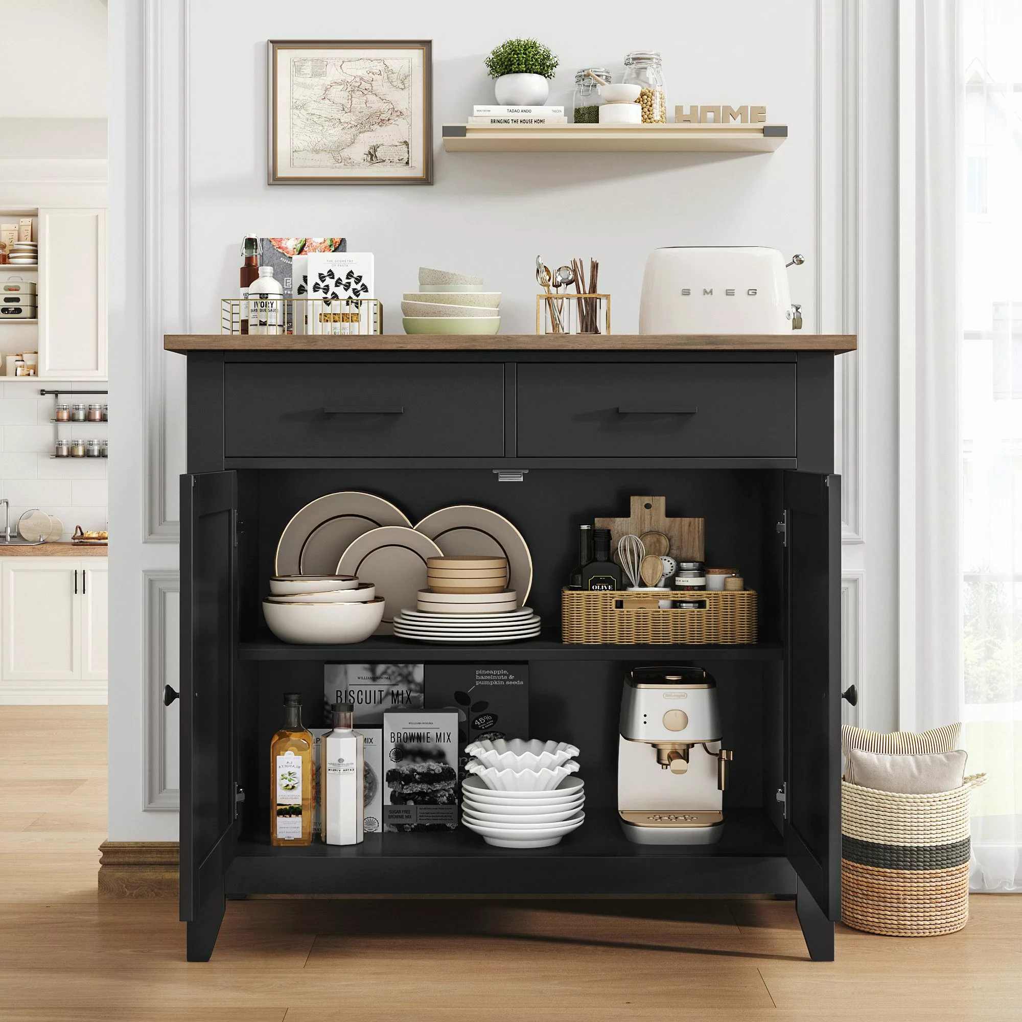 HOMECHO Sideboard, Küchenschrank mit Arbeitsplatte, 2 günstig online kaufen