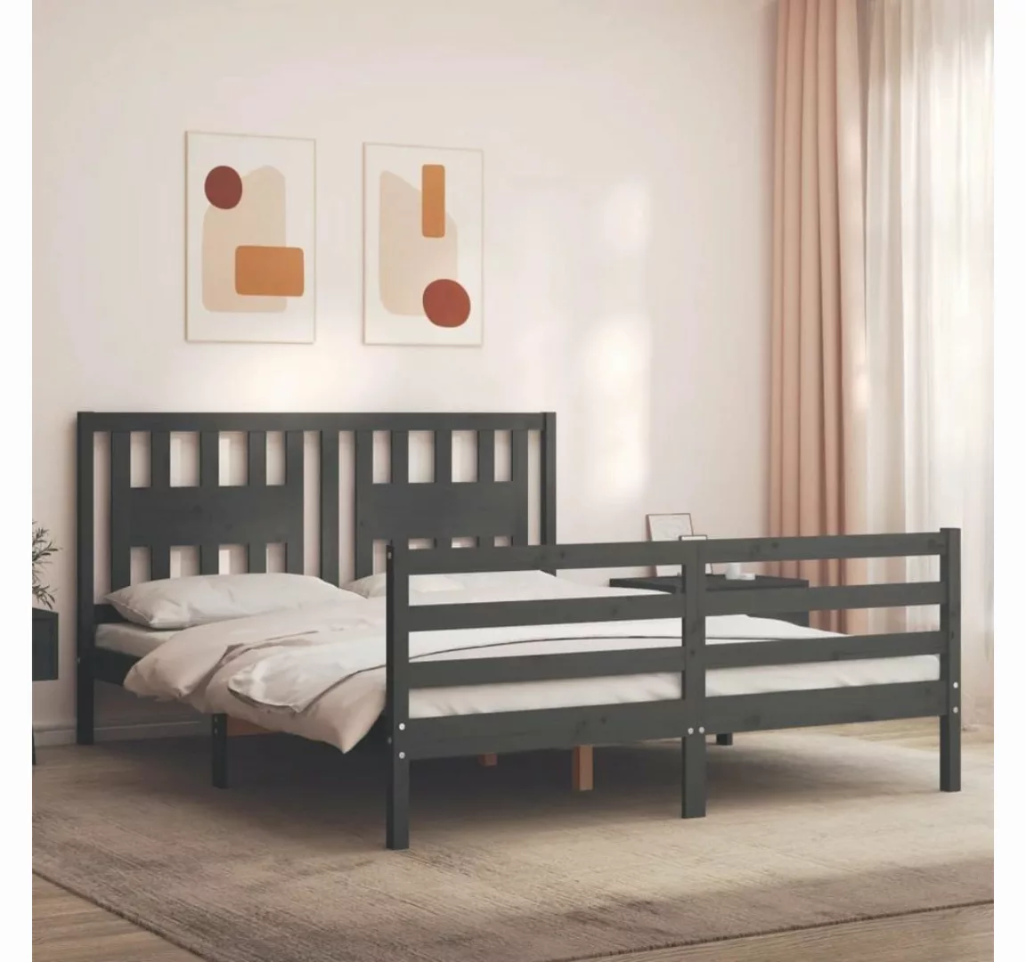 furnicato Bett Massivholzbett mit Kopfteil Grau 160x200 cm günstig online kaufen