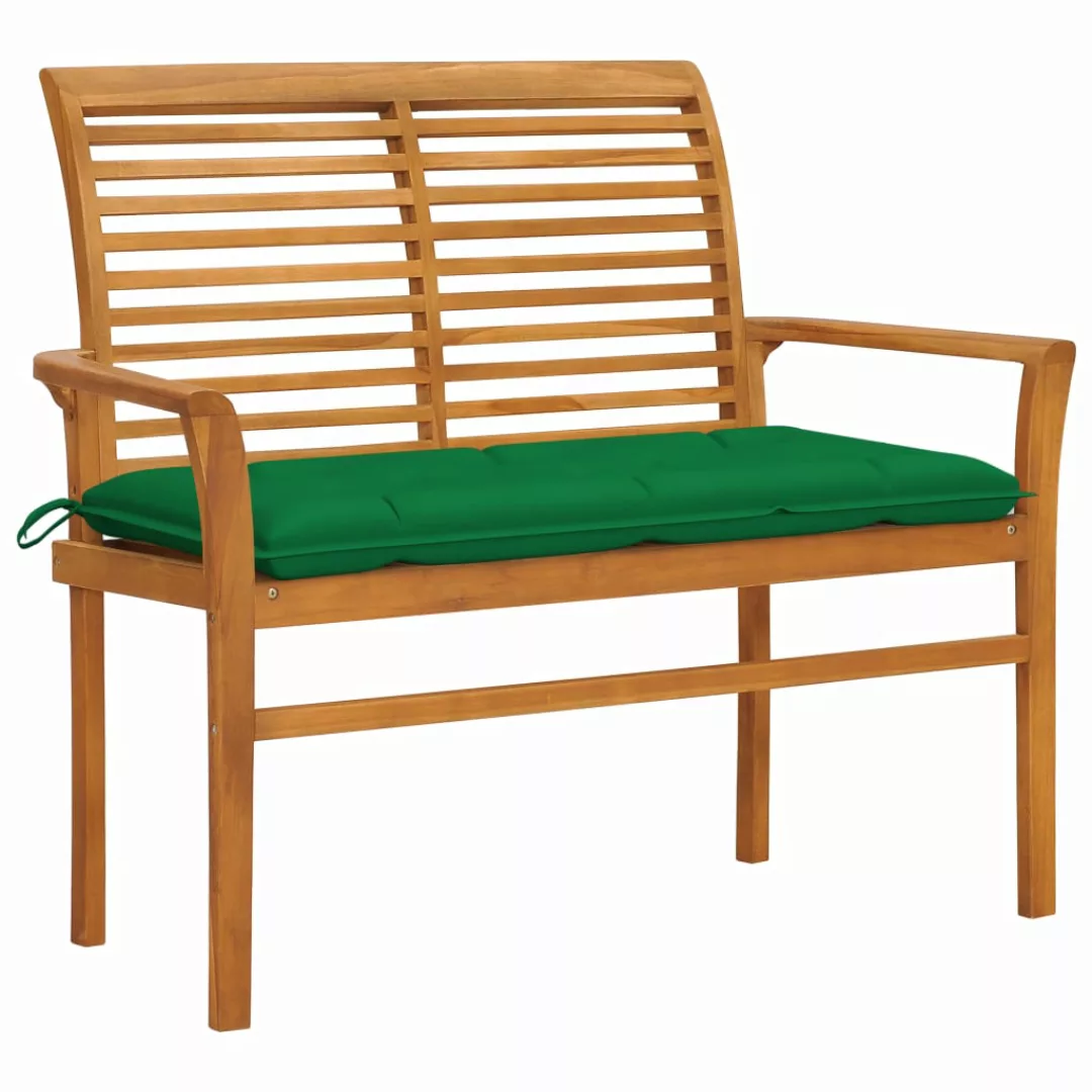 Gartenbank Mit Grüner Auflage 112 Cm Massivholz Teak günstig online kaufen