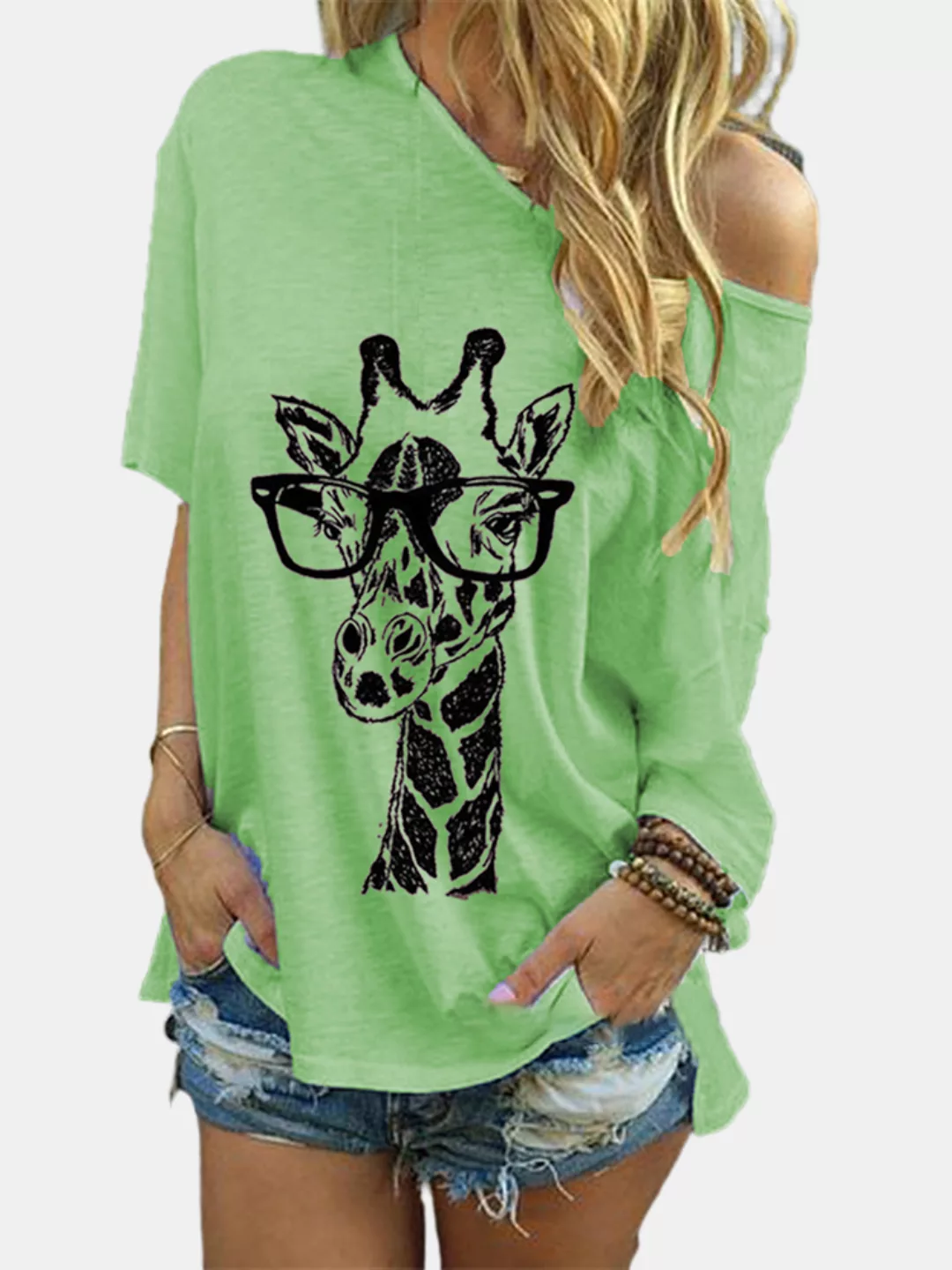 Giraffe Printed O-Neck Kurzarm Casual T-Shirt günstig online kaufen